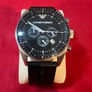 Emporio Armani Black and Silver Chronograph Watch